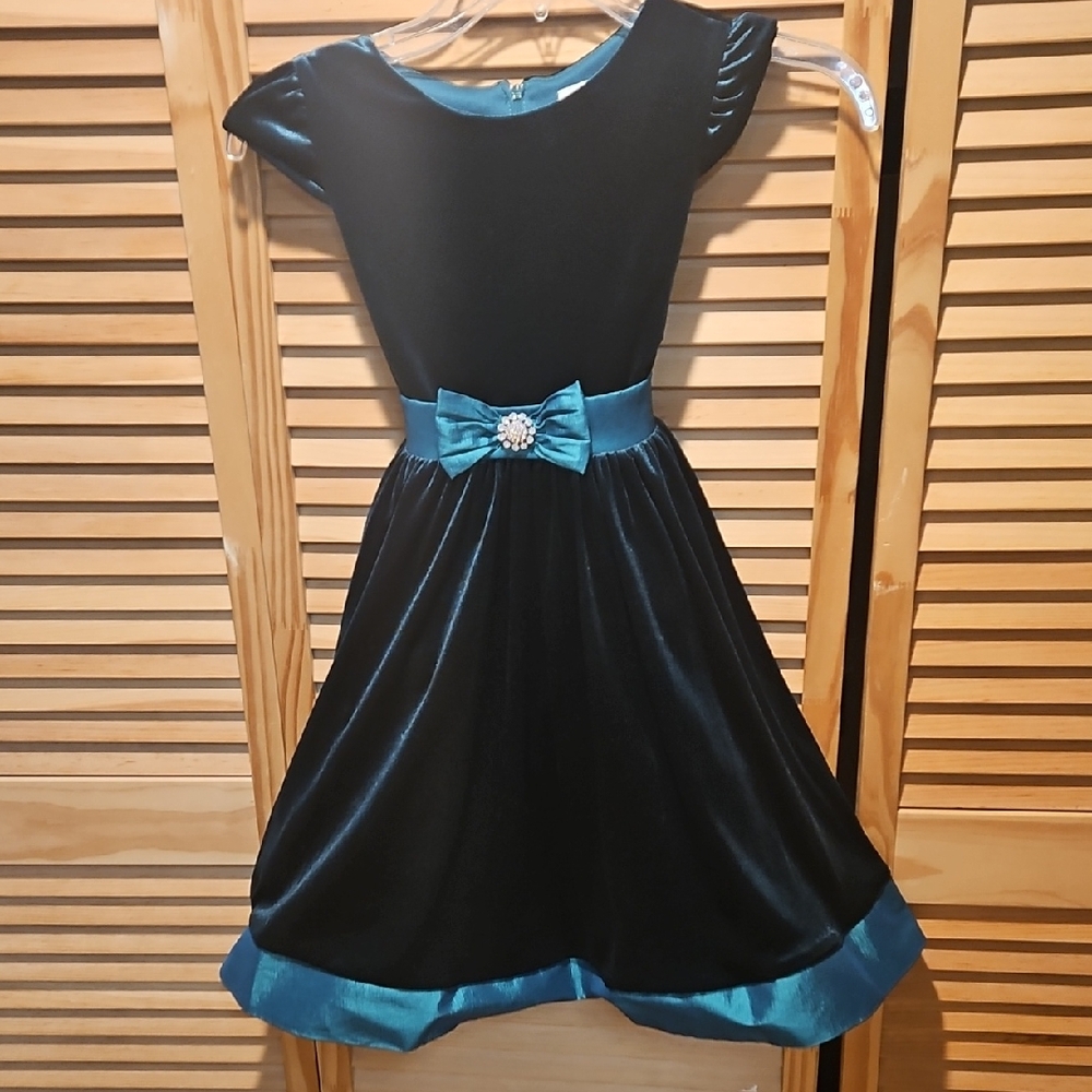 Rare Editions Velvet Forest Green Dress with Satin Trim